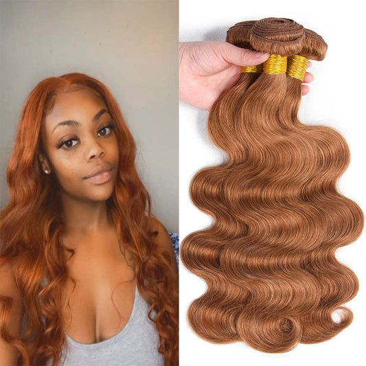 #30 Brown Body Wave Bundles Human Hair Light Brown Body Wave Bundles Color 30 Brown Human Hair Bundles Double Weft Brazilian Human Hair Wet and Wavy Extensions 24 26 28 inch 3 Bundles
