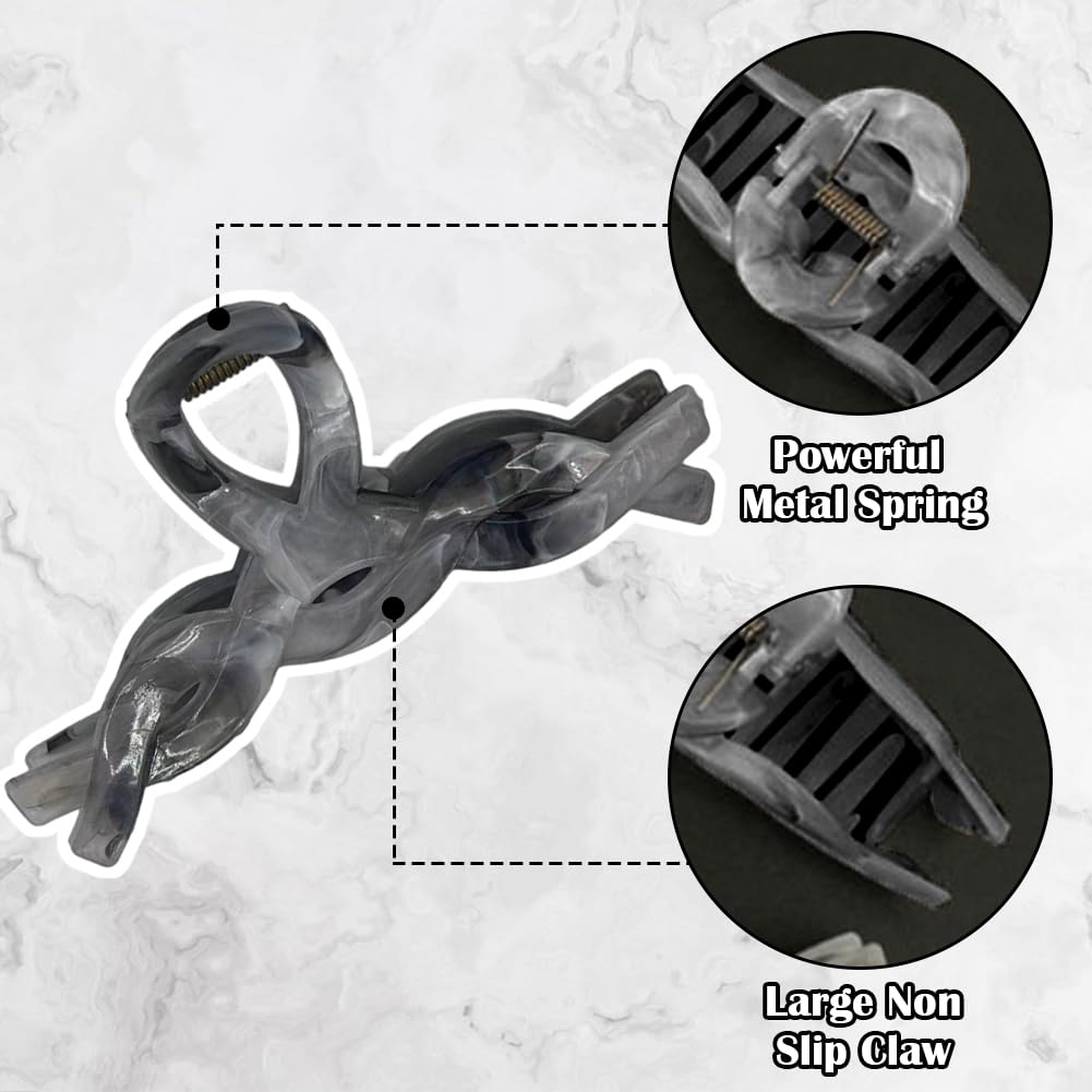 Women's Large Non-Slip Metal Hair Clips, 6Pcs Sparkly Flower and Mermaid Jaw Clips for Strong Hold (Grey-5pcs)