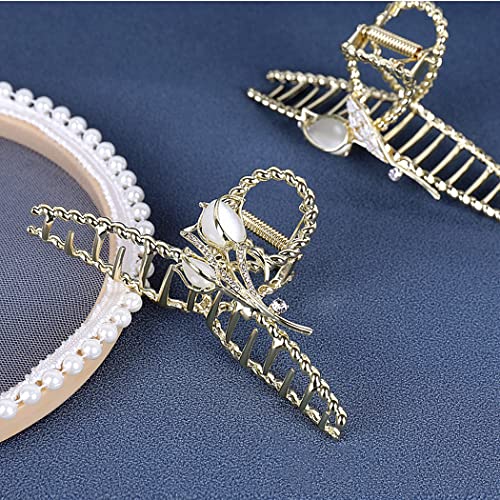 Rhinestone Hair Clips Pearl Leaf Shape Metal Hair Catch Barrette Jaw Clamp for Thin Thick Curly Hair Crystal Non-Slip Hair Claws Strong Hold Hair Accessories for Women, Bride, Bridesmaid