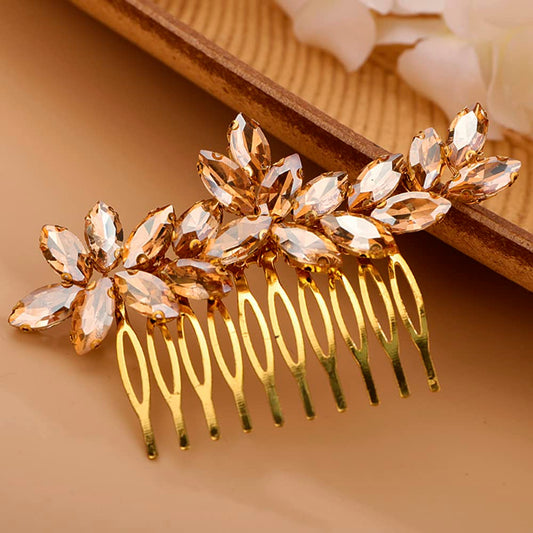 BERYUAN Simple Crystals Hair Comb for Women Girls Bride Hair Comb Multi-Color Comb Beige