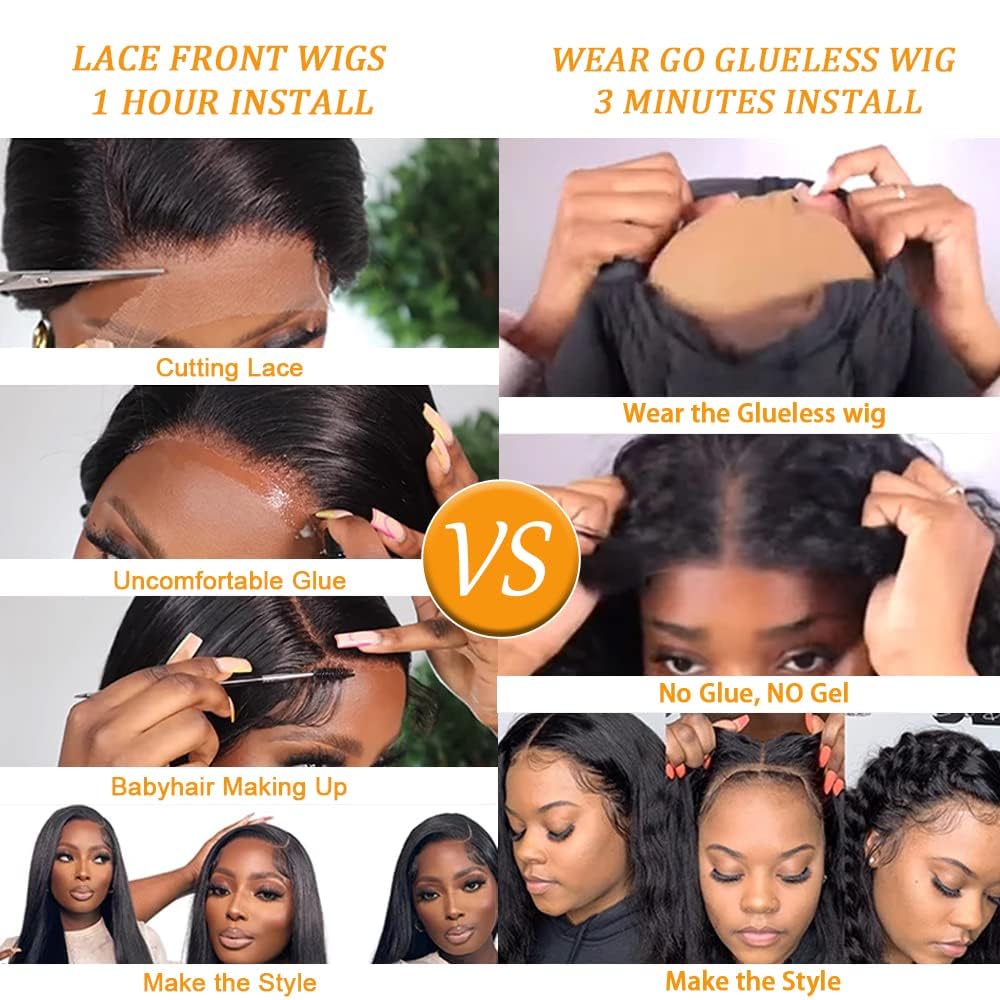 Wear and Go Glueless Wigs Human Hair Pre Plucked Pre Cut Deep Wave Lace Front Wigs Human Hair Pre Plucked Wigs for Black Women Human Hair Glueless Closure Wigs Human Hair 180 Density 18inch