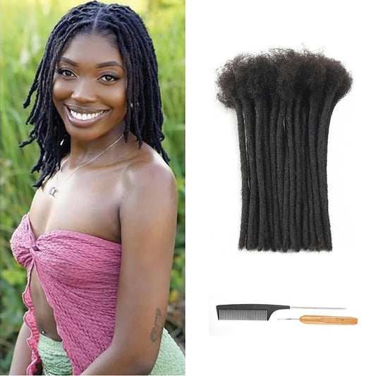 0.8cm Thickness 6 Inch Dreadlock Extensions Human Hair 60 Strands 100% Real Human Hair for Man/Women Full Head Handmade Loc Extensions Bundles Can Be Bleached Dyed Curled Twisted