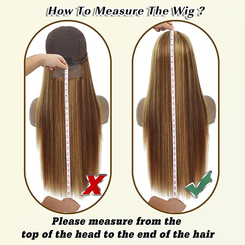 ALISFEEL 4x4 Highlight Lace Closure Wig Human Hair Lace Closure Human Hair Wigs for Black Women 4/27 HD Transparent Pre Plucked Lace Front Wig 180% Density Colored Brazilian Straight Wig (24 Inch)