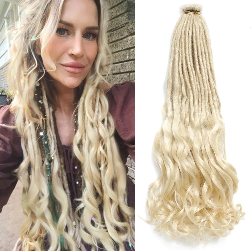 Ajsowju Loose Wave Dreadlocks Synthetic French Curly SE Dreadlock Extensions 24inches 10 Strands Thin Soft Spanish Curly SE Dreadlock Extensions for Women (10 Strands, 613#)