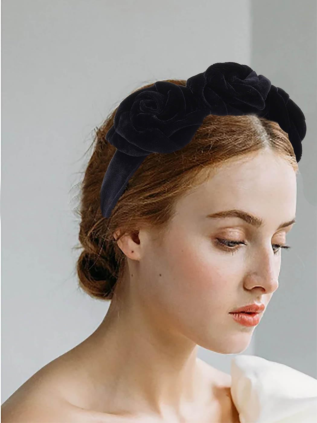 Blindery Elegant Headband Flower Headbands Velvet Hair Bands Rose Flower Hairband for Women and Girls (black)