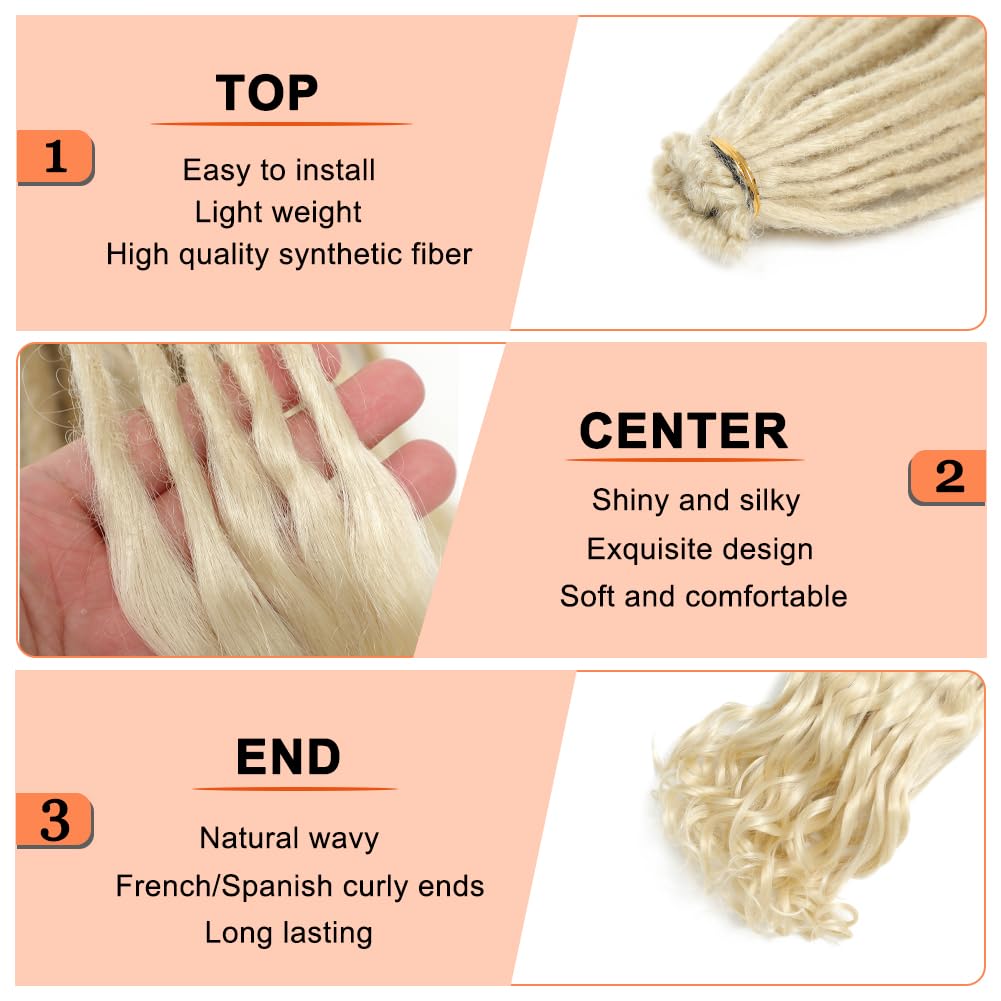 Ajsowju Loose Wave Dreadlocks Synthetic French Curly SE Dreadlock Extensions 24inches 10 Strands Thin Soft Spanish Curly SE Dreadlock Extensions for Women (10 Strands, 613#)