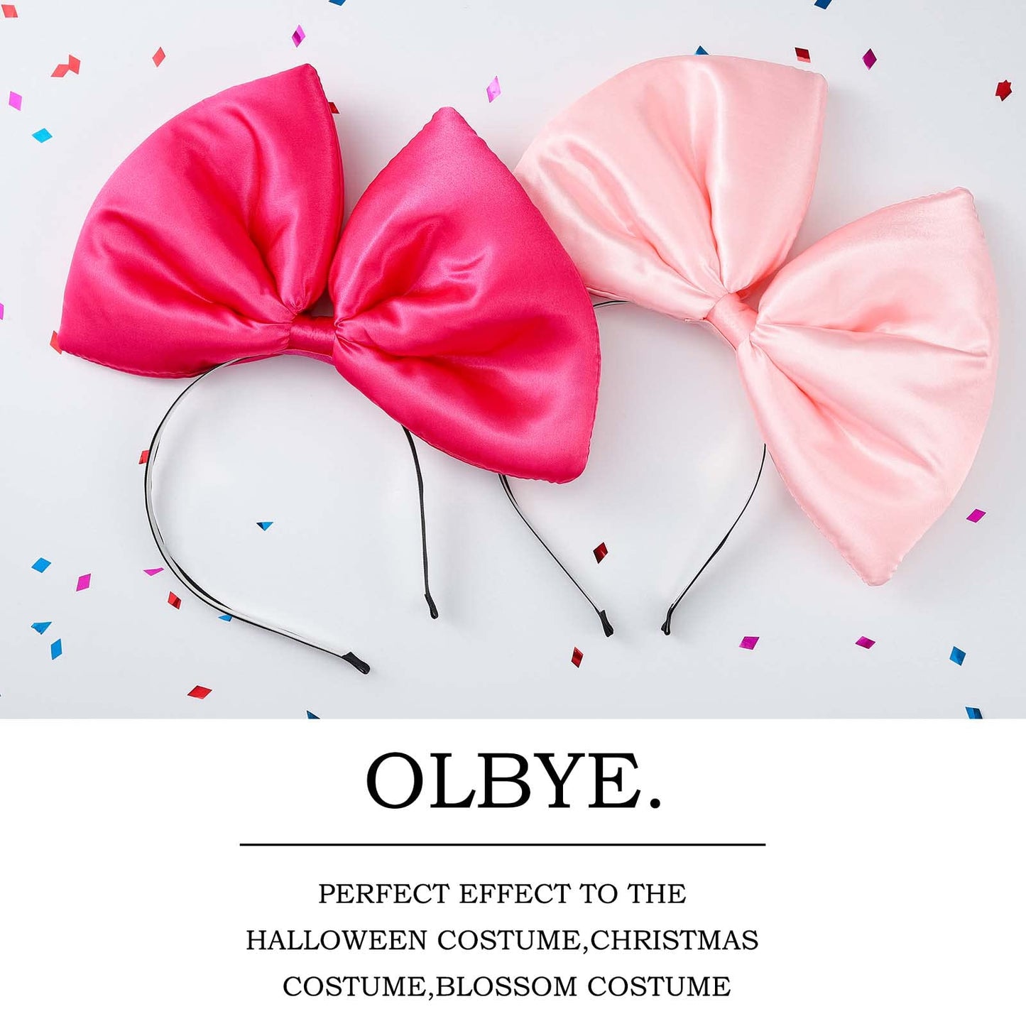 Olbye Bow Headbands with Large Bowknot - Red and Hot Pink Hair Accessories for Halloween, Christmas Party, Costume, Cosplay (2Pcs)