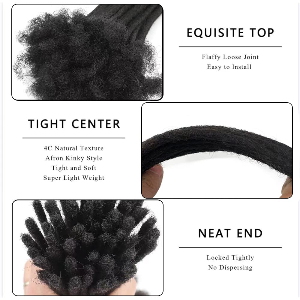 0.6cm 4 Inch Loc Extension Human Hair Thickness Natural Black Full Handmade Permanent Locs Can Be Dyed and Bleached for Women Men Kids Dreadlock Extensions Real Human Hair