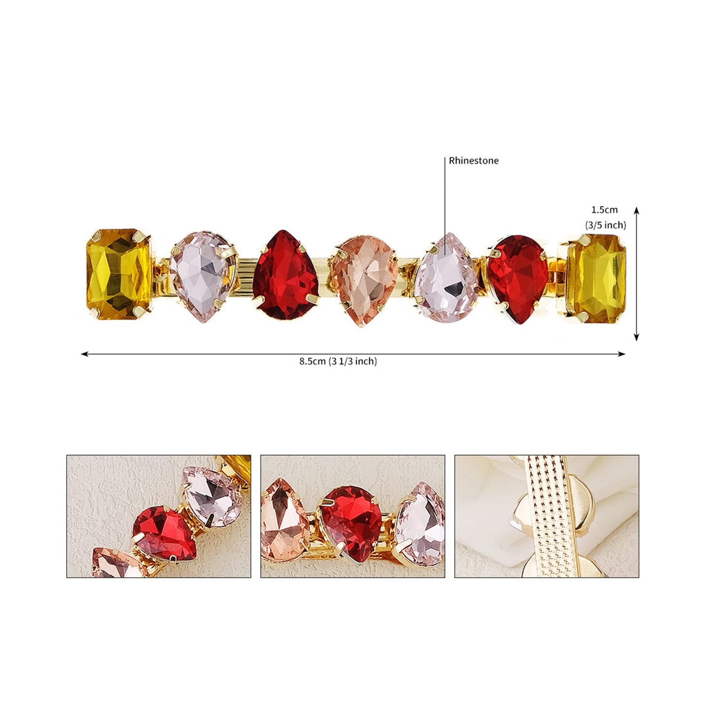 Austrian Crystal Hair Barrettes, 2Pcs Rhinestones Hair Clips, Colourful Sparkly Hairgrip Hair Headwear Accessories for Women Girls