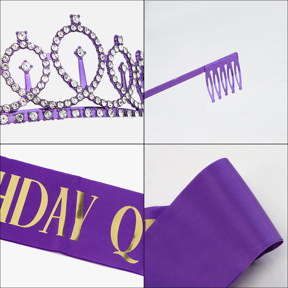 Birthday Sash and Crown for Women,Happy Birthday Sash for Women,Birthday Queen Sash and Crown,Purple Birthday Decorations,Happy Birthday Decorations for Women,Birthday Crown Adult Woman,Birthday Tiara