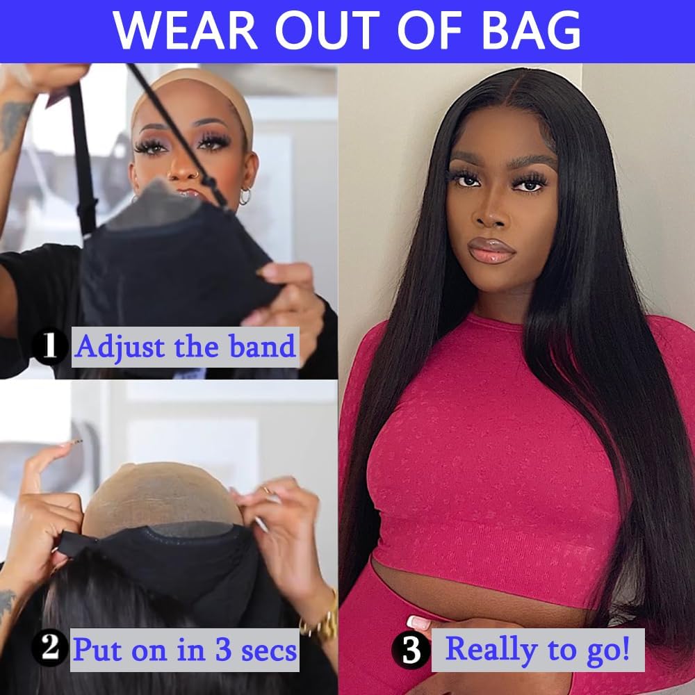 Wear and Go Glueless Wigs Human Hair Pre Plucked Pre Cut For Beginners 20 Inch Straight Lace Front Wigs Human Hair Glueless 6x4 HD Lace Closure Wigs Human Hair Straight wigs Human Hair for Women