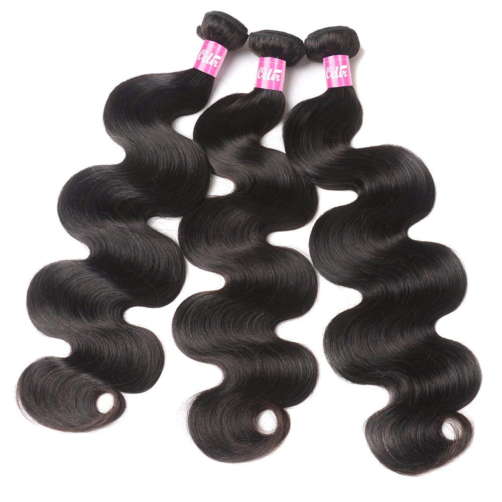 Odir Body Wave Human Hair Bundles with Closure 16 18 20+14 Inch Unprocessed 10A Brazilian Body Wave Virgin 3 Bundles with 4x4 Lace Clsoure Natural Color