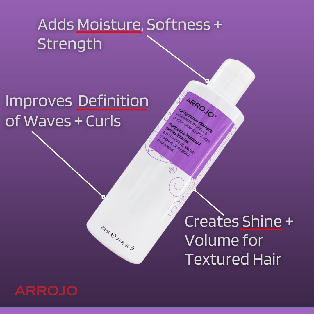 ARROJO Curl Hydration Curly Hair Shampoo – Paraben & Sulfate Free Shampoo – Anti Frizz Moisturizing Shampoo w/ White Truffle, Chardonnay Grape Seed – Wave-Defining Curl Shampoo (33.8 ounce)