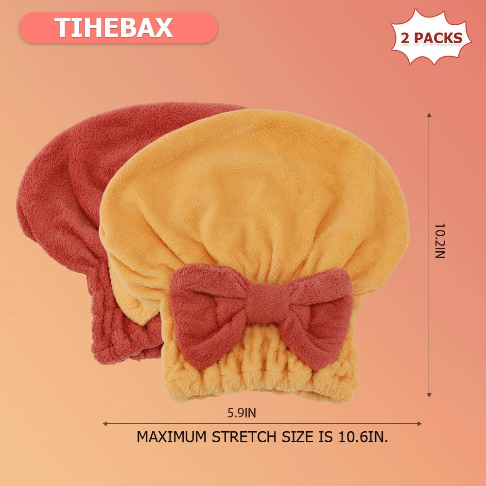 Tihebax 2Pcs Microfiber Hair Towel Wrap for Women Hair Drying Cap Hair Plopping Cap Hair Drying Towel Wrap Head Towels Wrap for Women Curly Hair (Red and Yellow)