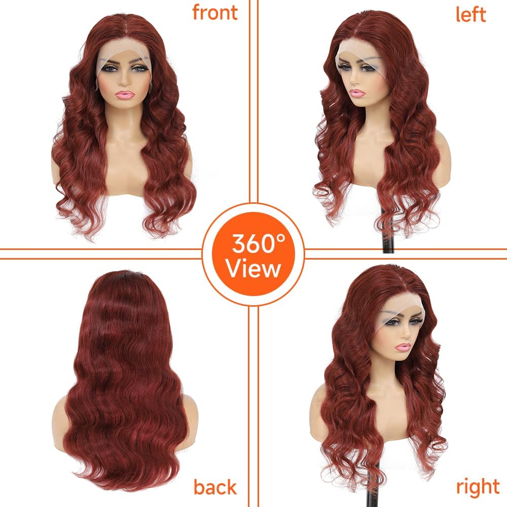Amadaier Reddish Brown Lace Front Wigs Human Hair 13x4 Auburn Colored Human Hair Wig 180% Density Reddish Brown Body Wave Wig Human Hair HD Lace Human Hair Wigs (20Inch, 13X4 Auburn Body Wave Wig)