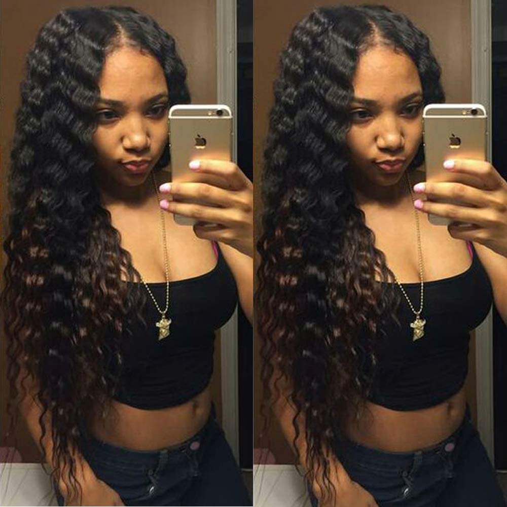 Beauhair Brazilian Hair Deep Wave 3 Bundles with Lace Closure Free Part Virgin Hair Unprocessed Natural Color Deep Wave Bundles with Closure (16 18 20+14, Natural Color)