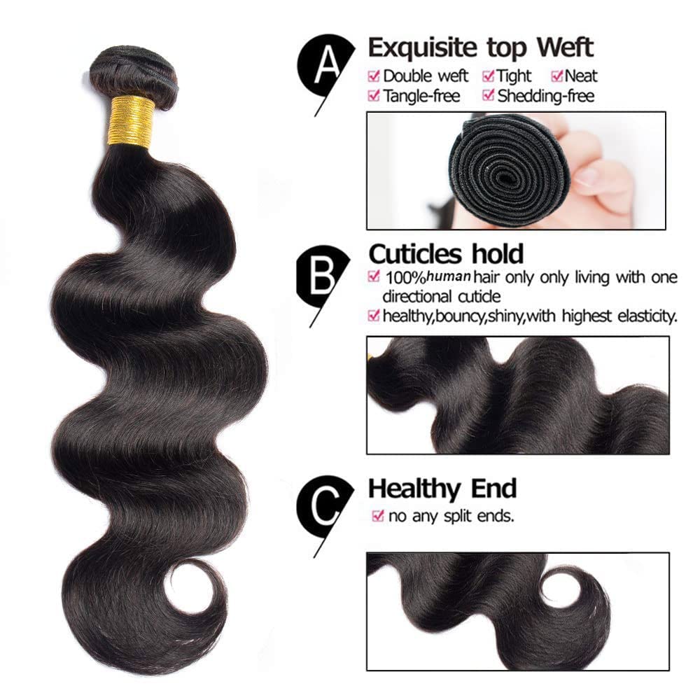 ZIYU Body Wave One Bundle Human Hair 28 inch 100% Human Hair Bundle Unprocessed Brazilian Body Wave Weave Bundles Human Hair Natural Black Color for Black Women