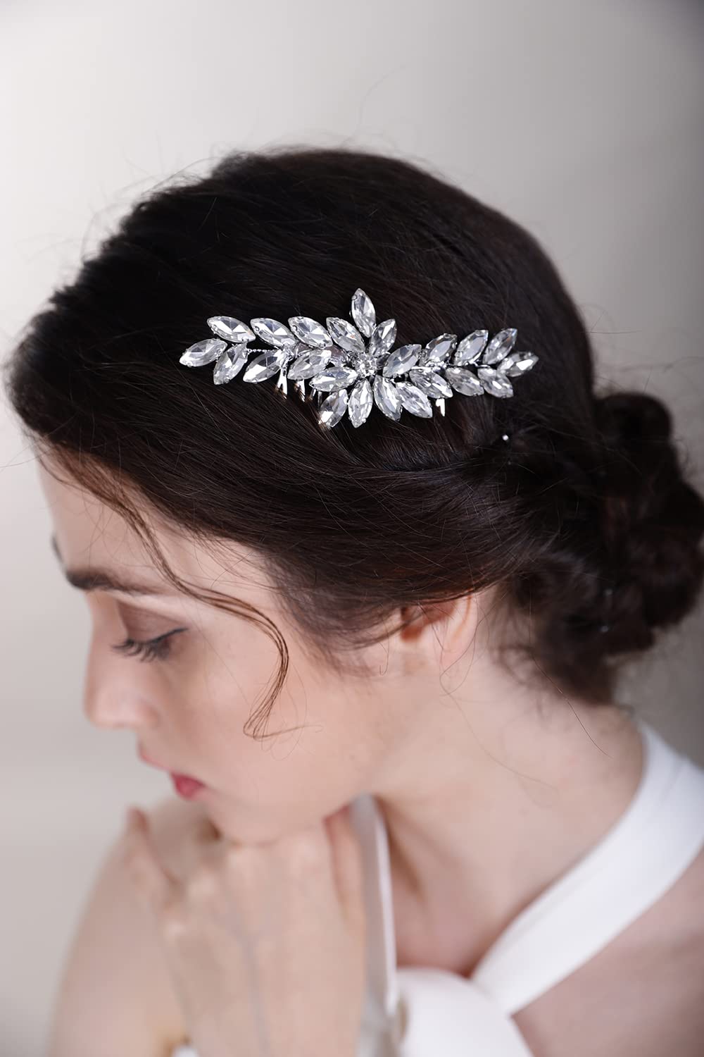 BERYUAN Simple Crystals Hair Comb for Women Girls Bride Hair Comb Multi-Color Comb Beige