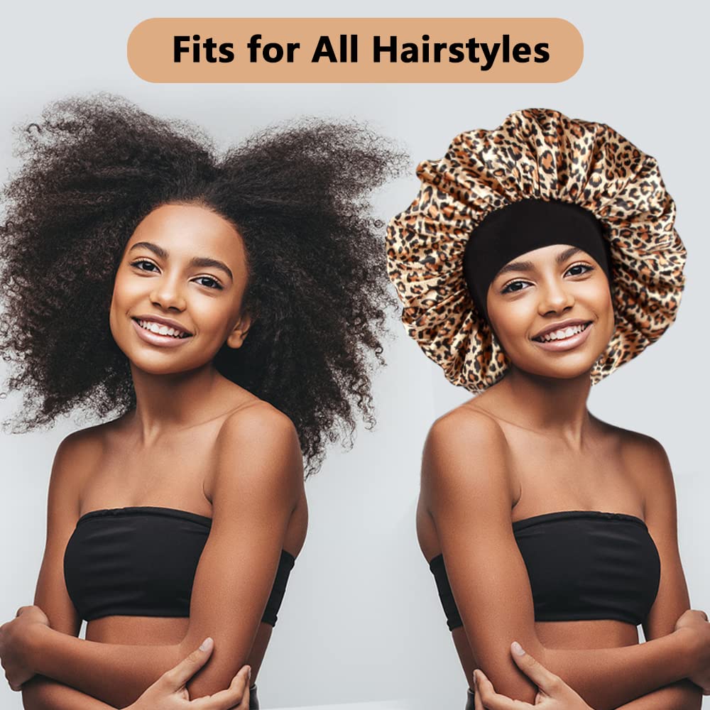 3PCS Extra Large Satin Bonnets for Sleeping, Hair Bonnets for Black Women Braids Curly Hair, D