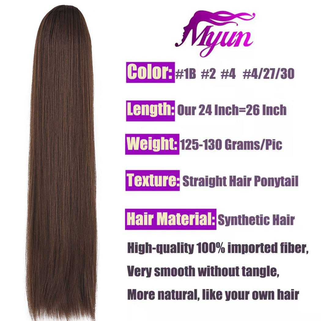 26 Inch Long Straight Hair Ponytail Extension Synthetic Hairpiece Ponytail 2 Clips in Straight Hair Extensions 130g/Piece Straight Hair Drawstring Ponytail For Ladies Straight#8/10