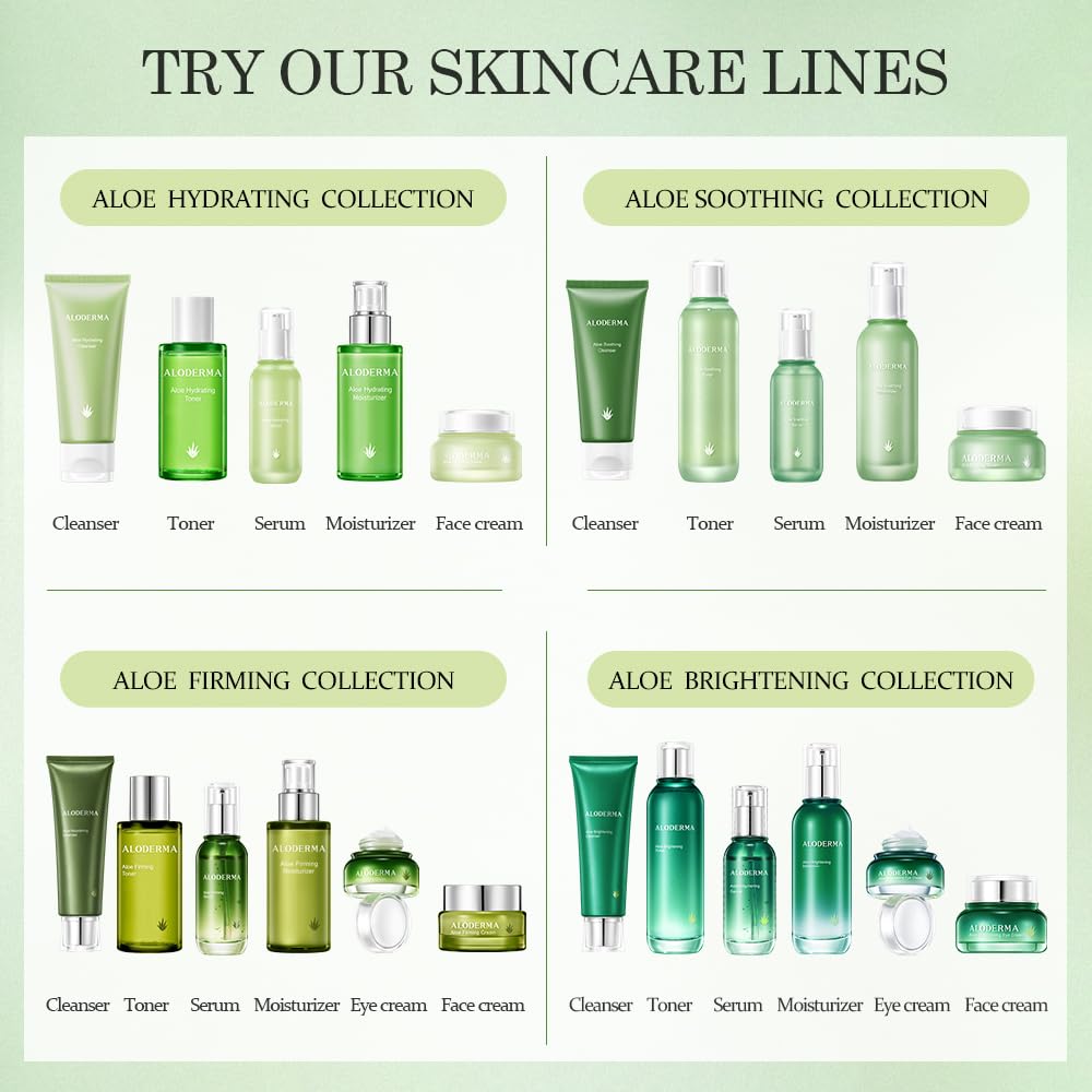 Aloderma Signature Aloe Soothing & Repairing Set - 5 Pieces - Gel, Cleanser, Toner, Serum, Cream