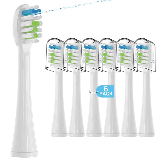 6 Pack Replacement Replacement Brush Heads for Waterpik Sonic Fusion Flossing Toothbrush Compatible with Sonic Fusion SF01/SF02 and Sonic Fusion 2.0 SF03/SF04- White with Caps