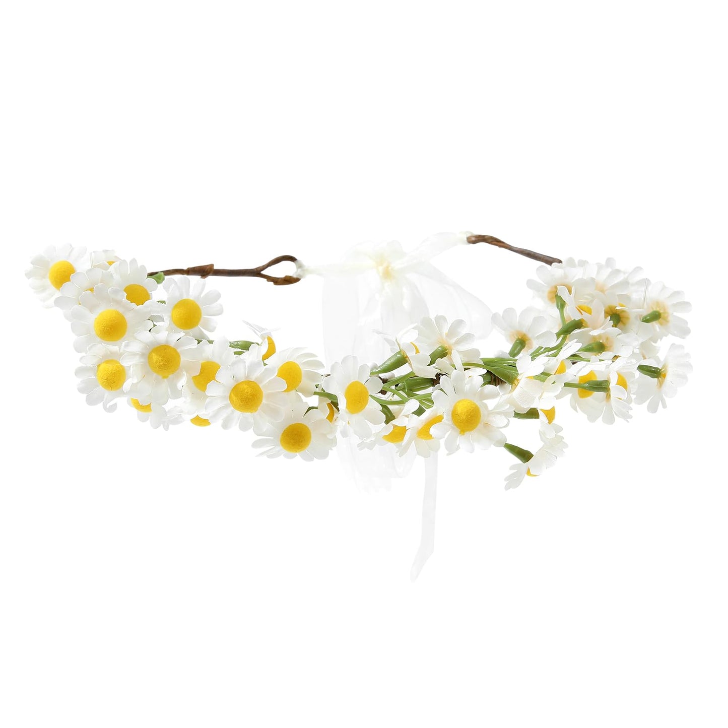 AWAYTR Flower Hippie Floral Crown - Boho Sunflower Headband for Women, Hippie Costume and Hair Accessories (White)