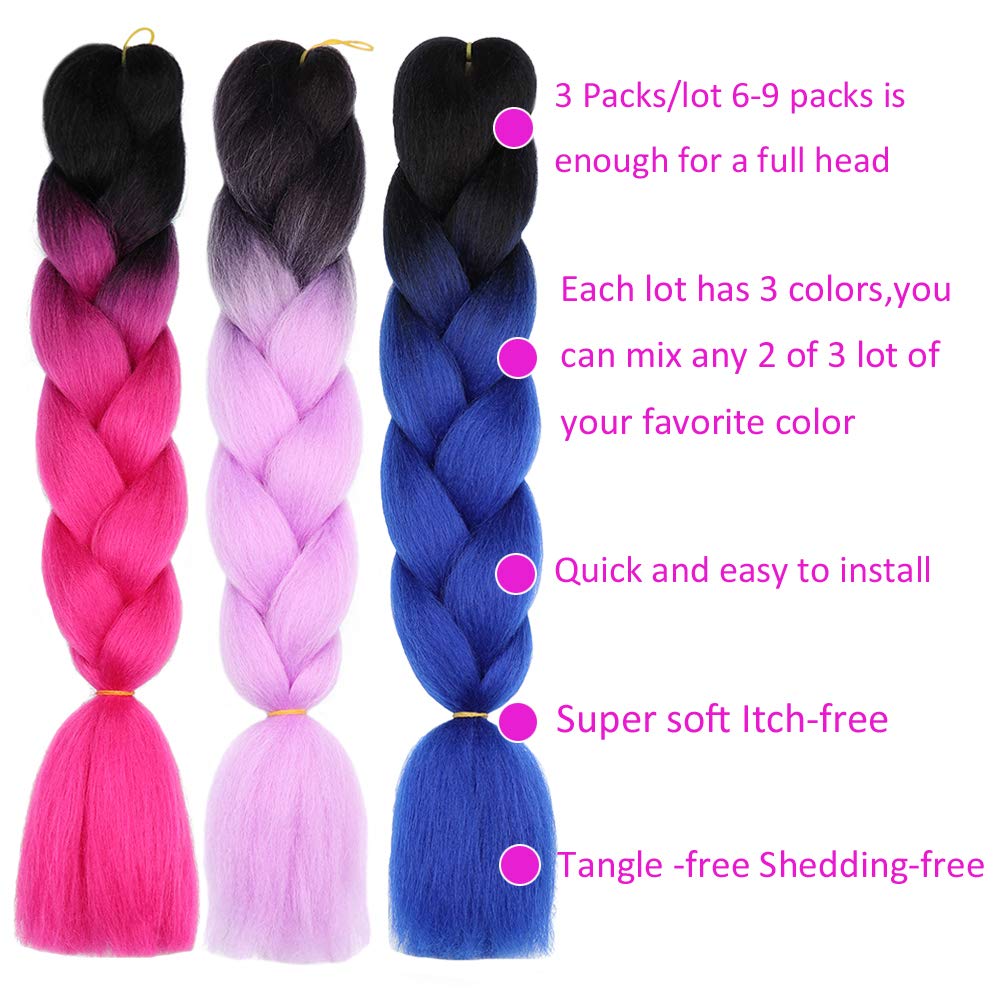 Rainbow Braiding Hair Pre Stretched Top Silky Braid Hair Extensions Kanekalon Synthetic Hair For Braiding