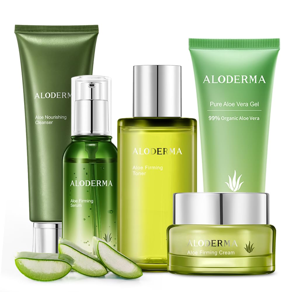 Aloderma Signature Aloe Firming & Rejuvenating Set - 5 Pieces - Gel, Cleanser, Toner, Serum, Cream