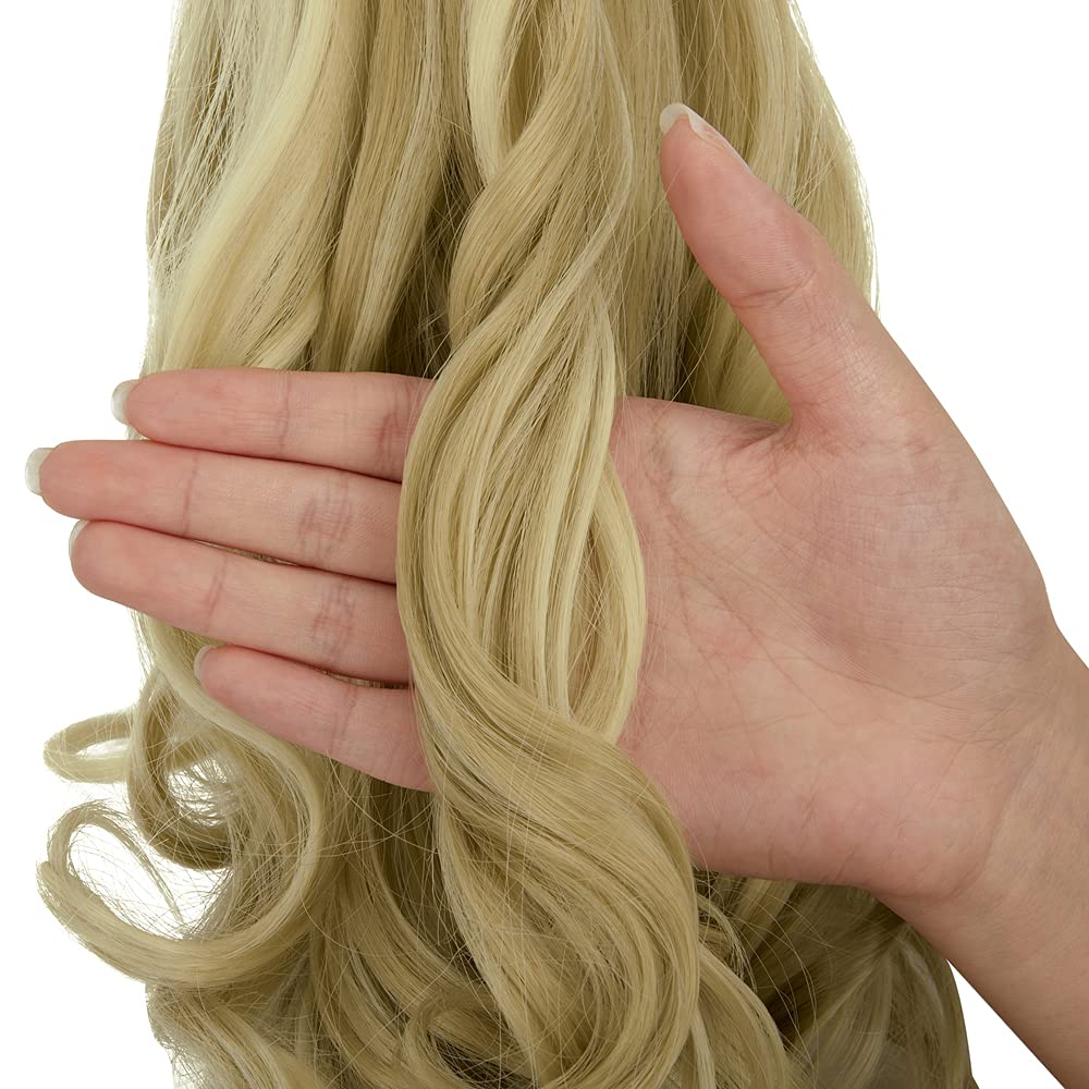 OMGREAT Long Claw Clip in Ponytail Extensions Synthetic Thick Hairpieces 24Inch Pony Tail for Women with a jaw Claw Ash Blonde Mix Bleach Blonde