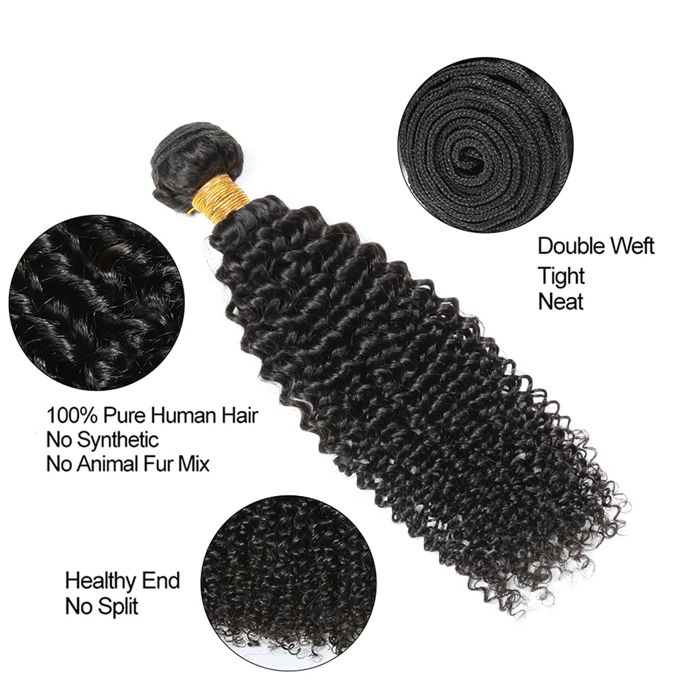 #1B Kinky Curly Human Hair Bundles Natural Black Human Hair Bundles Curly Human Hair 3 Bundles 12 14 16 inch Brazilian Remy Hair Extensions