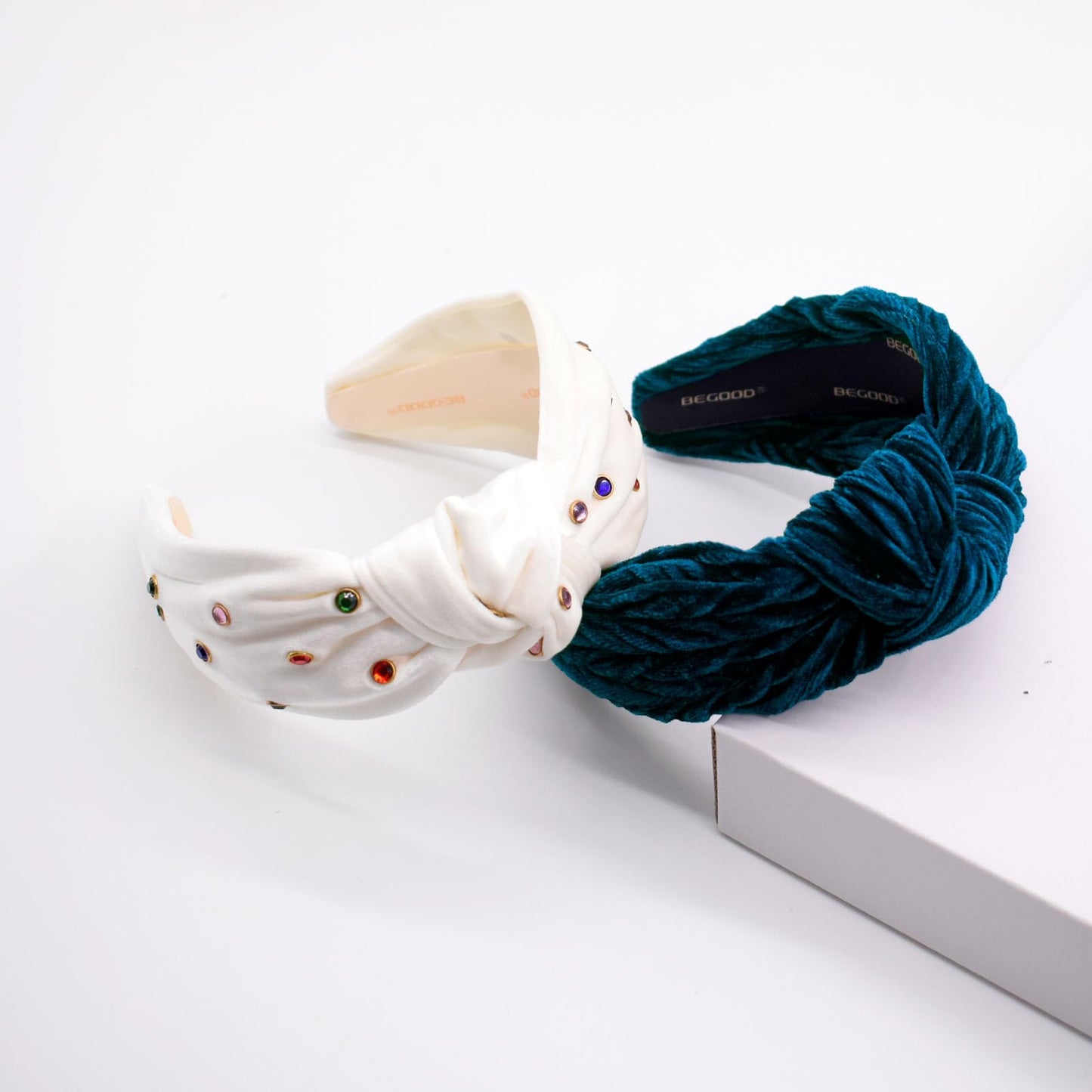 BEGOOD Headbands for Women Rhinestone Knotted Wide Headband Womens Top Knot Head Bands Fashion Hairbands Turban Hair Accessories for Girls 2Pcs