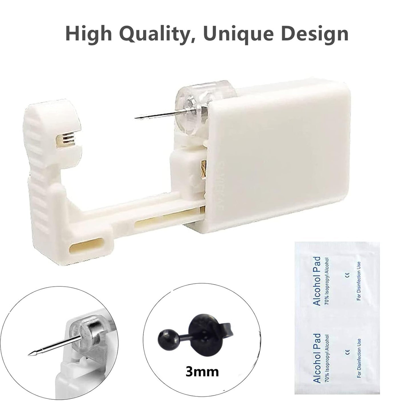 2 Pack Ear Piercing Kit, 3mm Silver Ear Piercing Kit Gun, Ear Piercing Tool, Comes with a Pair of Dart Shaped Replaceable Earrings (Black)