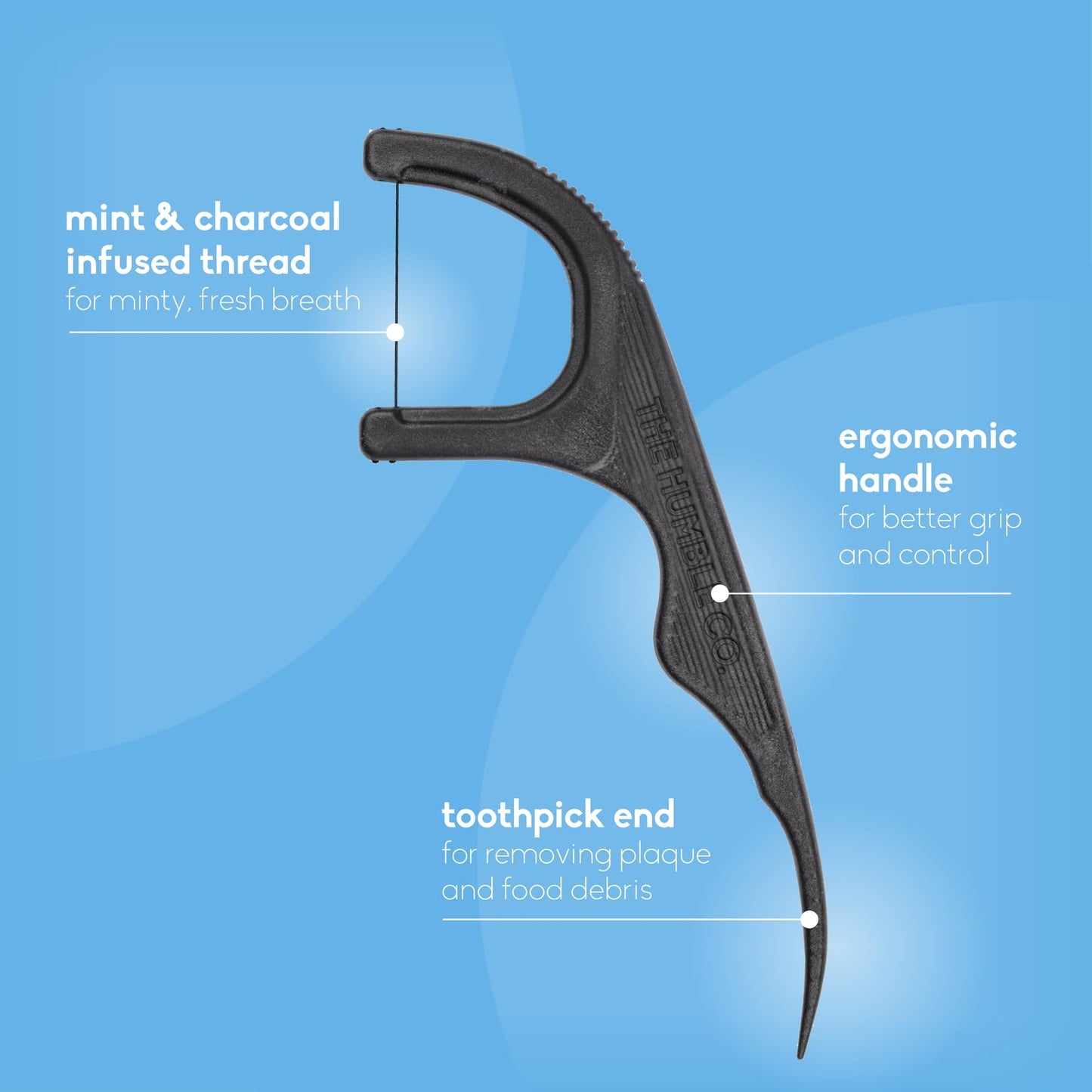 The Humble Co. Floss Picks (200 Count) – Plant Based Dental Floss Picks for Superior Oral Care, Dental Hygiene, and Gum Health, Cruelty Free Tooth Floss Picks (Charcoal, Single Thread)