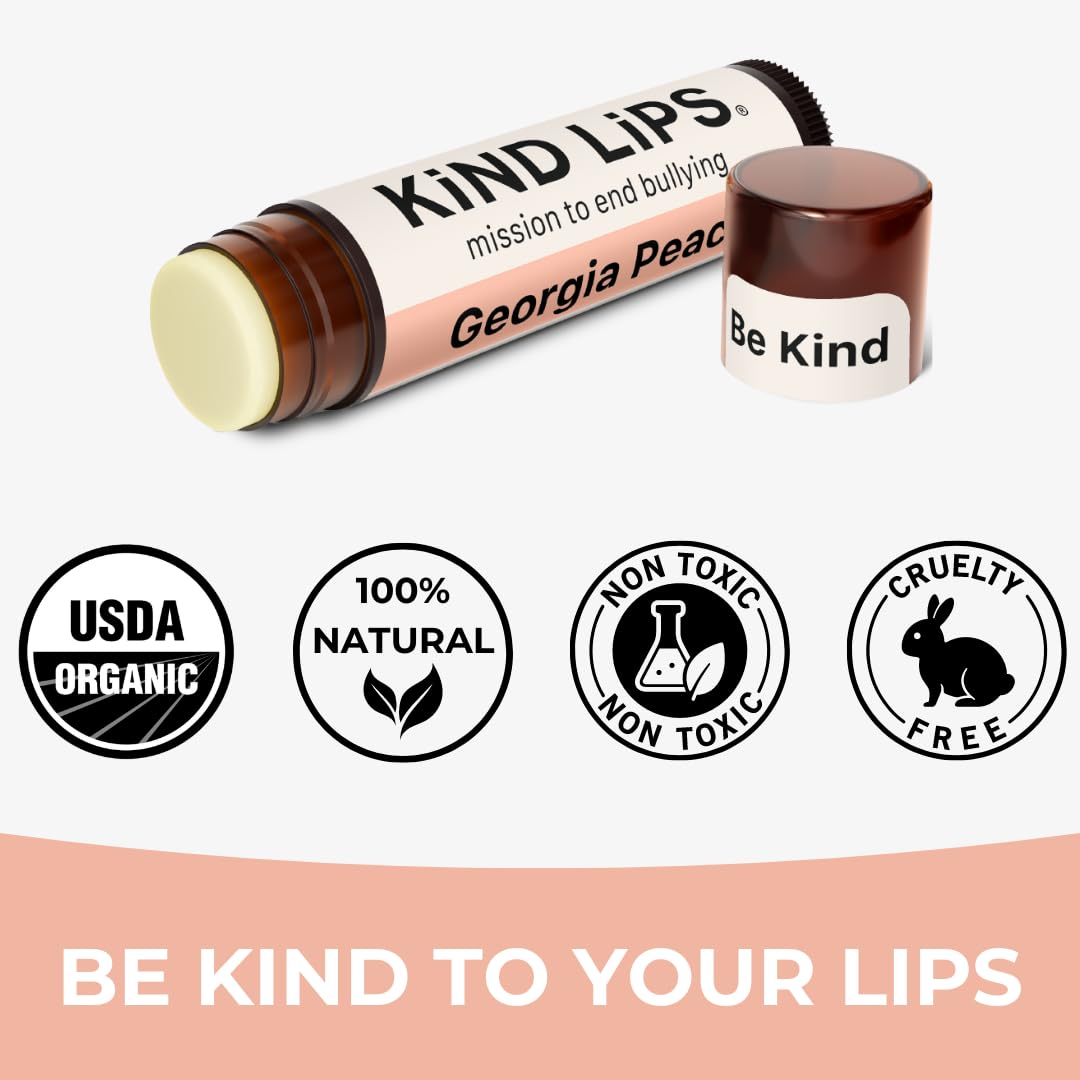 USDA Organic Lip Balm Georgia Peach 3 Pack – 100% Natural, Cruelty-Free Moisturizer with Organic Beeswax & Shea Butter – Hydrating Lip Care for Dry Lips – Non-Toxic – Gift for All Woman Men Kids