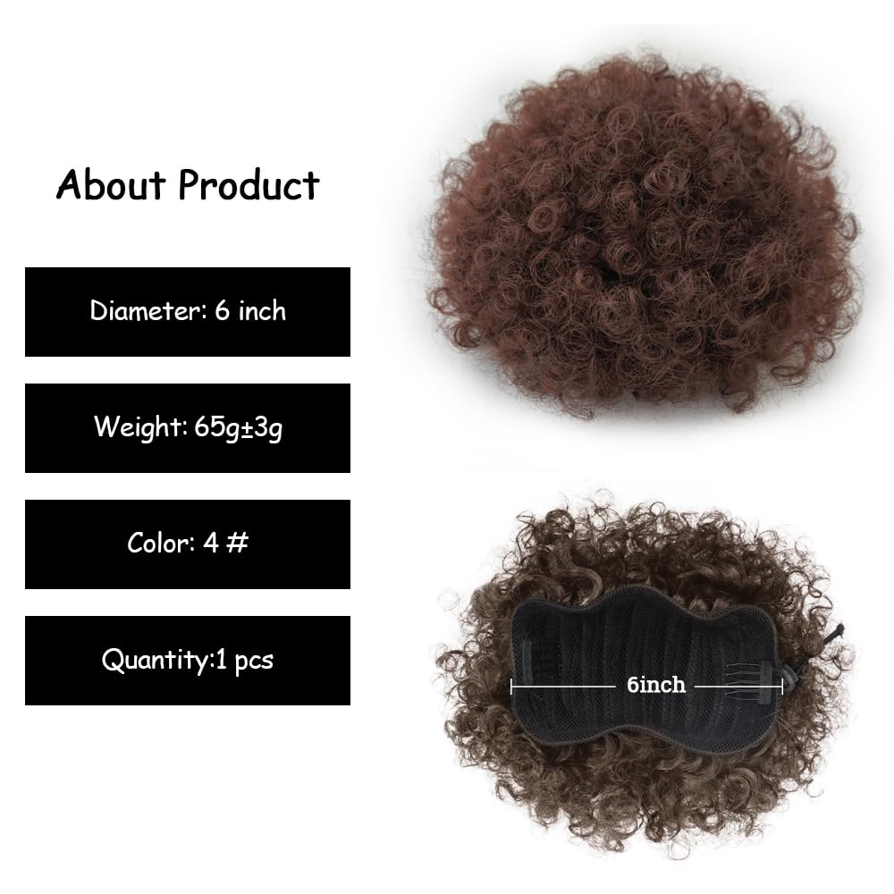 Yinmei Baibian Afro Puff Drawstring Ponytail Kinky Curly Pony tails Hair Synthetic Bun Extensions Hairpieces Updo Hair With Two Clips for Women Girls(4#)