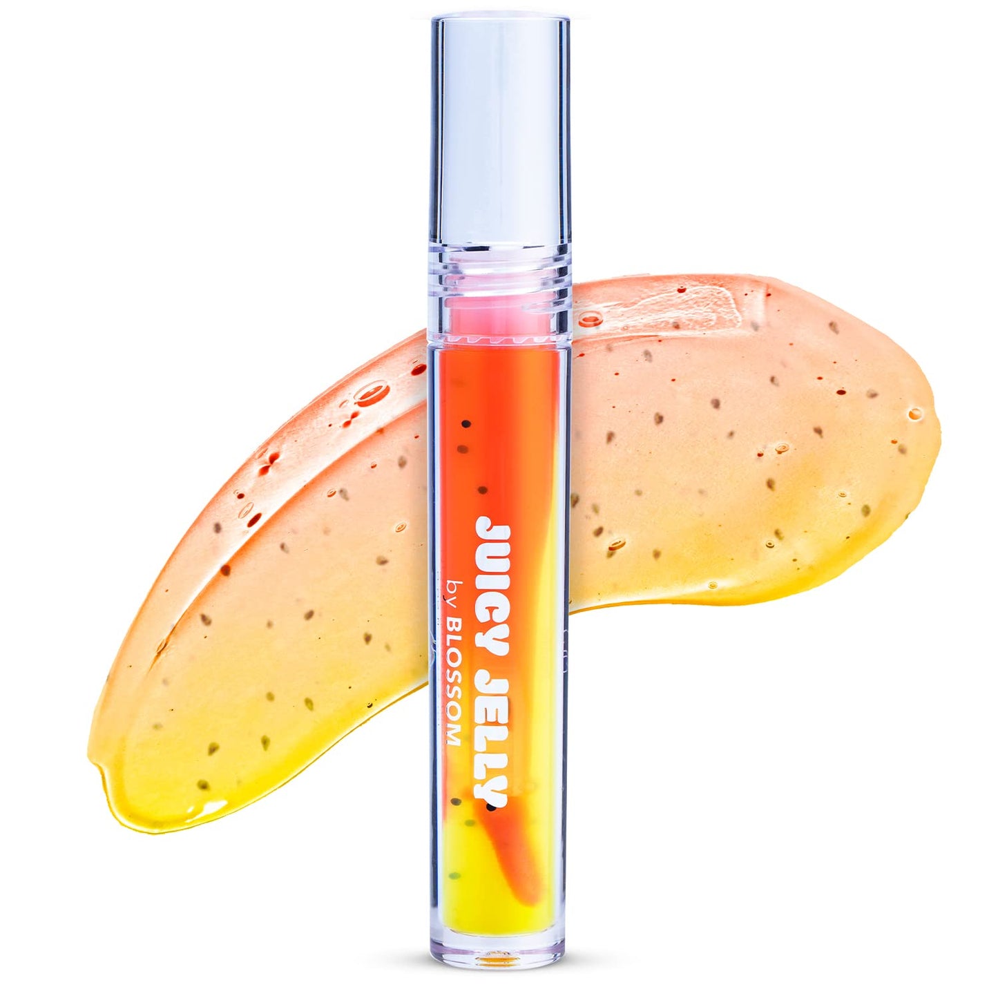 Blossom Juicy Jelly Moisturizing Lip Care Fruit Flavored Nourishing Lip Oil with Doe Foot Wand Applicator, 0.09 fl oz, Papaya