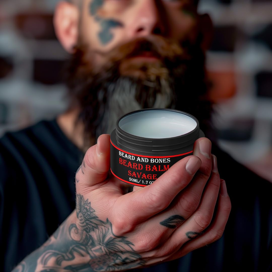 Beard and Bones 50ml Beard Balm For Men Beard Conditioner with Shea Butter, Jojoba Oil, Almond Oil | Nourishing Beard Moisturiser for Coarse Hair | Choice of 6 Scents (Woodland Elixir)