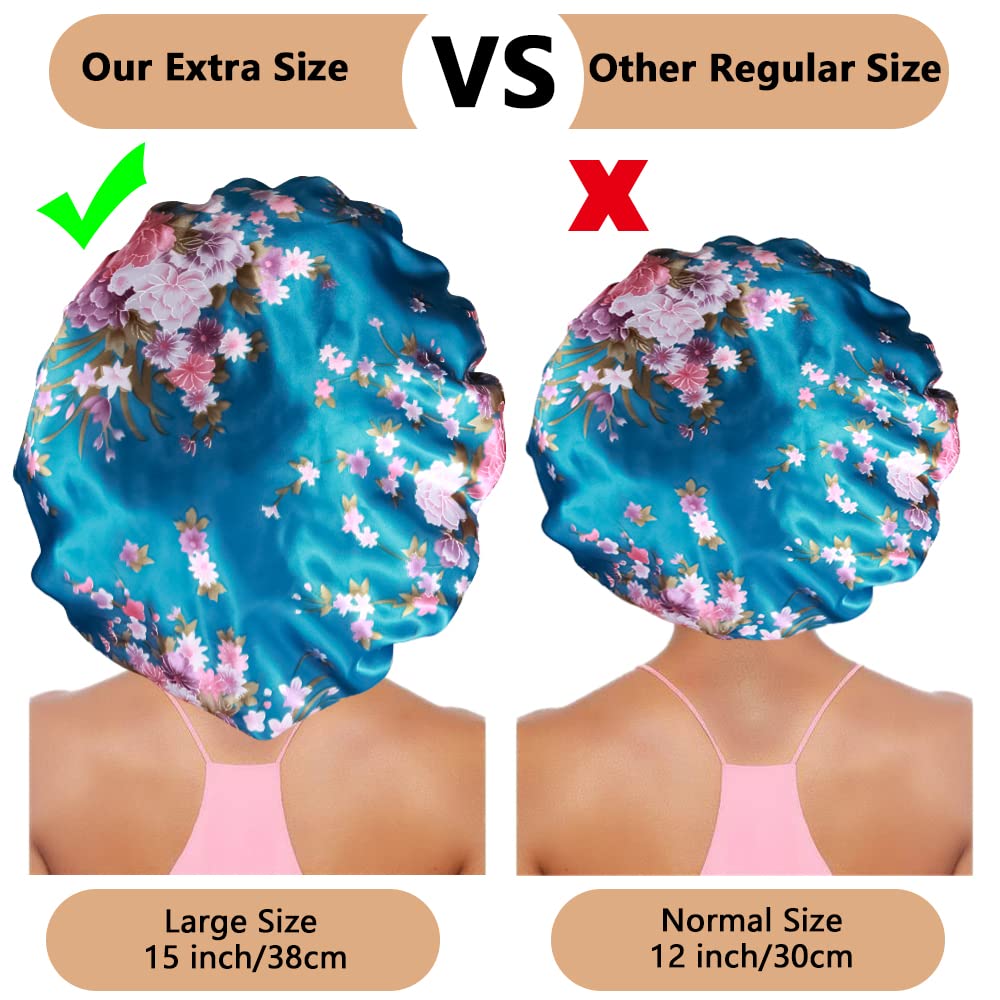 3PCS Extra Large Satin Bonnets for Sleeping, Hair Bonnets for Black Women Braids Curly Hair, D
