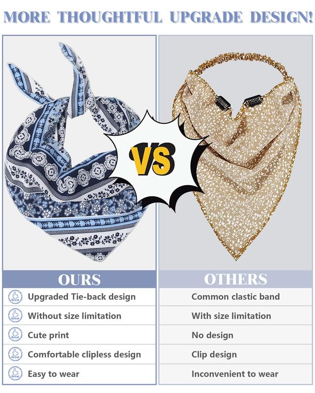 AWAYTR 3Pcs Hair Bandanas Head Kerchief for Women Girls Tie-Back Boho Hair Scarf Headband Bandana Triangle Head Scarf (Stripe Print - Pink/Light Blue/Navy Blue)