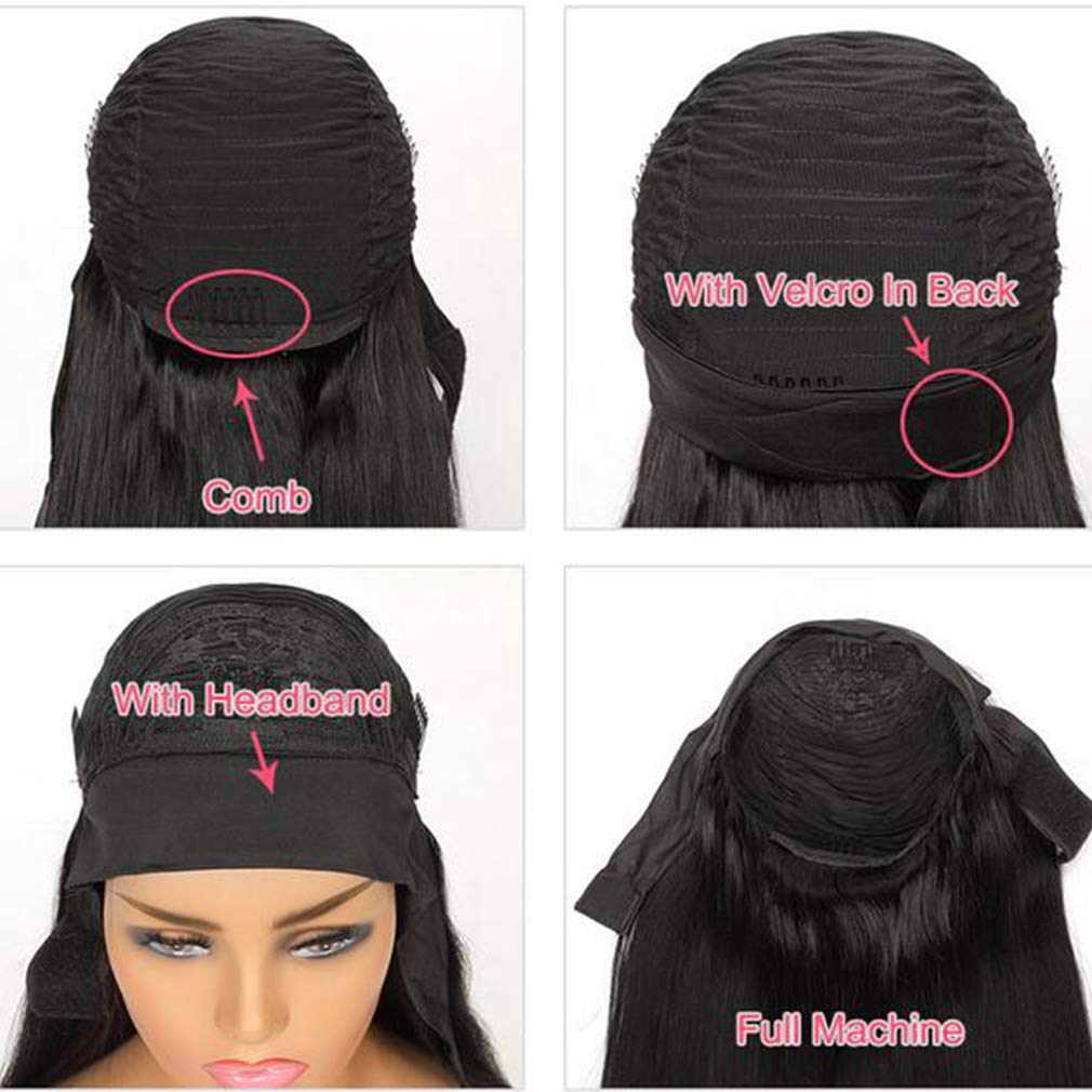 Amella Hair Body Wave 18" Human Hair Headband Wig for Black Women Glueless None Lace Front Wigs 8A Brizilian Virgin Hair Machine Made Headband Wigs Human Hair 150% Density