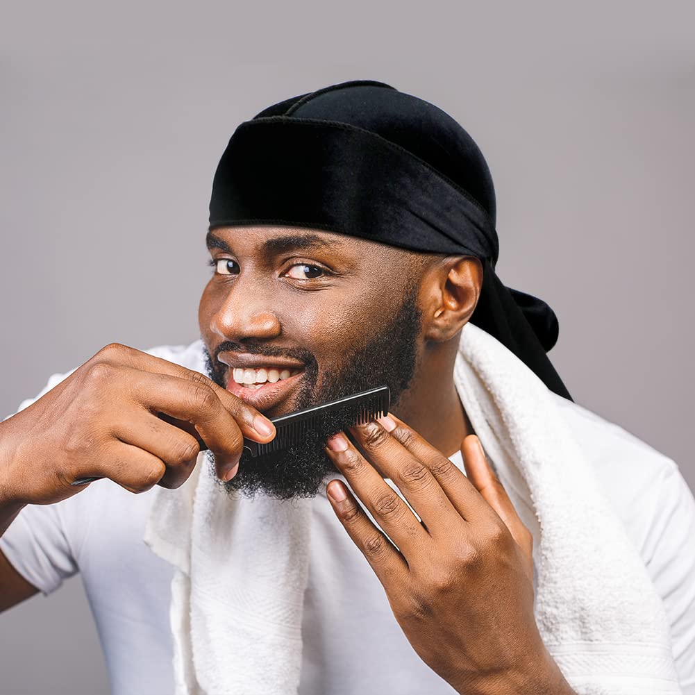 4 Pieces Men Velvet Durag with Long Tail Silky Durag Headwraps for 360 Waves