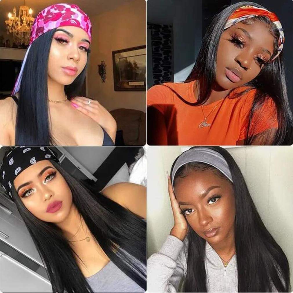 Amella Hair Body Wave 18" Human Hair Headband Wig for Black Women Glueless None Lace Front Wigs 8A Brizilian Virgin Hair Machine Made Headband Wigs Human Hair 150% Density