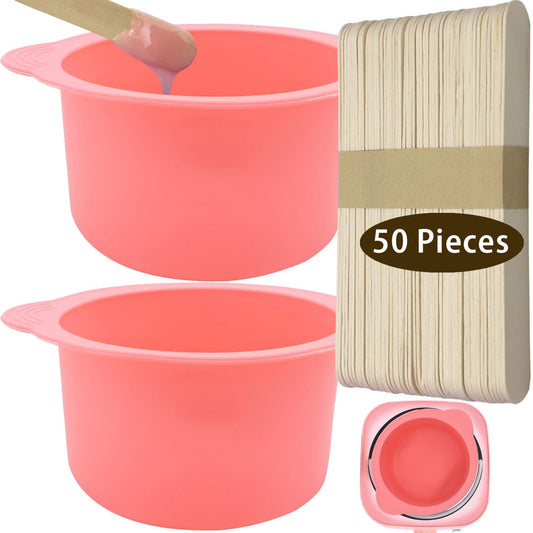 2 Pcs Silicone Wax Warmer Liner & 50 Pcs Waxing Sticks Body Hair Removal Sticks Applicator Easy to Clean Non-Stick Wax Pot Silicone Bowl Replacement…