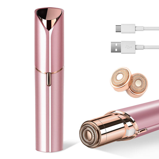 Xinvinx Facial Hair Removal for Women- as Seen on TV Painless Face Shaver -Painless Womens Facial Hair Remover with 2 Replacement Heads, Lipstick-Sized, USB Rechargeable(Rose Gold)