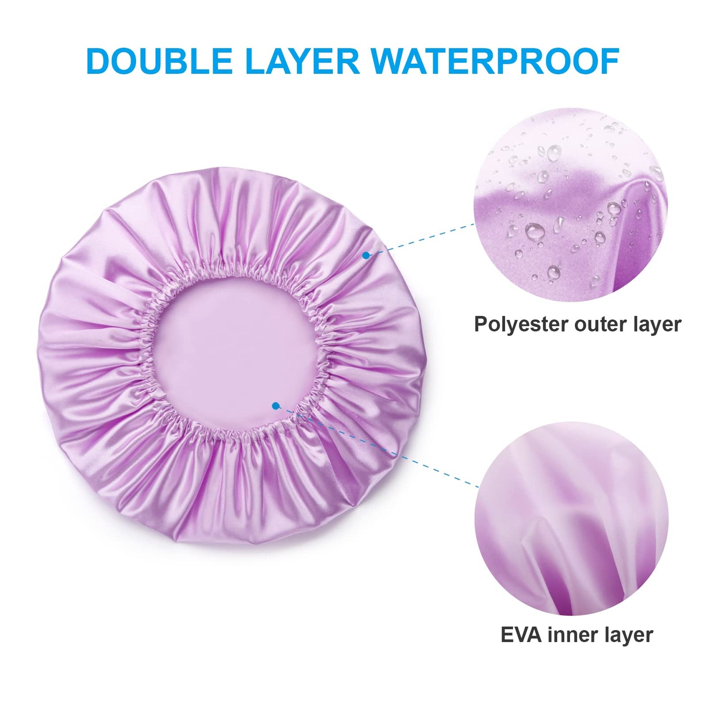 AmazerBath 4-Pack Shower Caps for Women, Double Waterproof Layers Bathing Shower Hat Hair Protection EVA Reusable, Medium Size - Ocean Blue, Light Purple, Gold, Rose Red