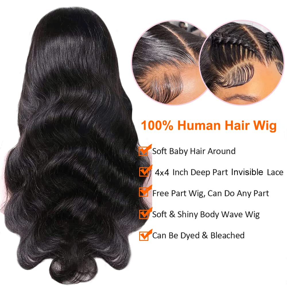 Zormsert Body Wave Lace Front Wigs Human Hair for Black Women 4x4 HD Lace Closure Wigs Human Hair Glueless Wigs Pre Plucked Natural Hairline with Baby Hair 180 Density 24 Inch