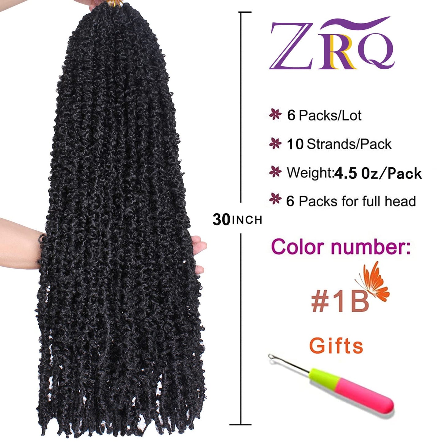 ZRQ 30 Inch Light Weight Butterfly Locs Crochet Hair 6 Packs Long Distressed Butterfly Faux Locs Crochet Hair(30 inch,1B)