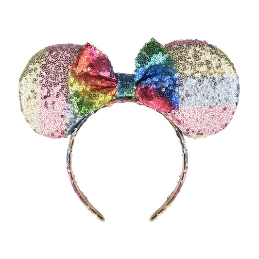 A Miaow Sequin Black Mouse Ears Headband MM Glitter Hair Clasp Adults Women Butterfly Hair Hoop Birthday Party Holiday Park Photo Supply (Rainbow)
