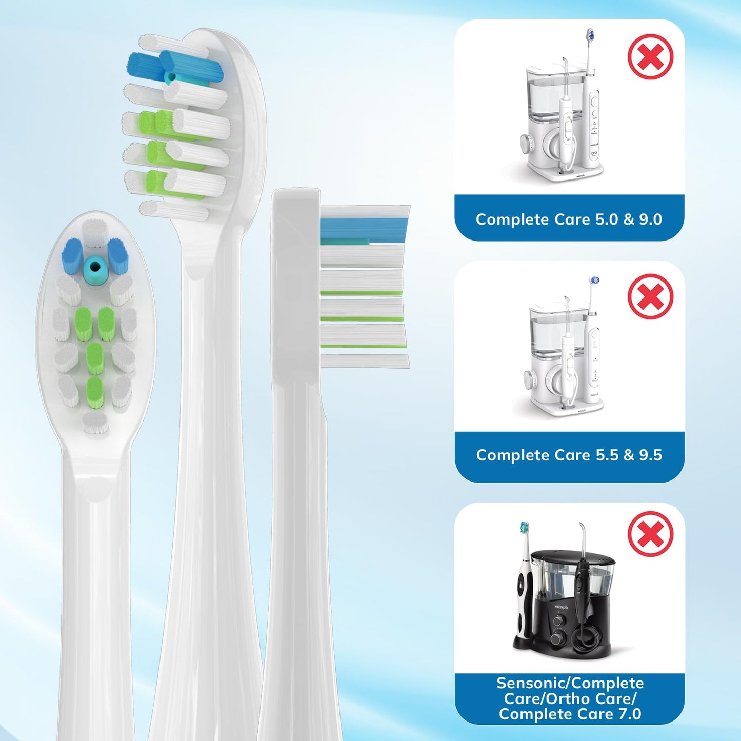 6 Pack Replacement Replacement Brush Heads for Waterpik Sonic Fusion Flossing Toothbrush Compatible with Sonic Fusion SF01/SF02 and Sonic Fusion 2.0 SF03/SF04- White with Caps